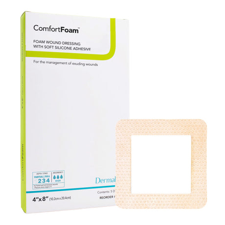 Dermarite ComfortFoam Border Foam Dressing, Waterproof, Silicone Adhesive, Sterile — 4" x 8"
