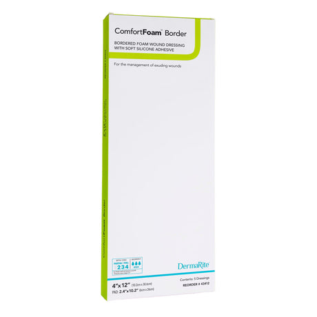 Dermarite ComfortFoam Border Foam Dressing, Waterproof, Silicone Adhesive, Sterile — 4" x 12"