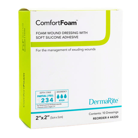 DermaRite ComfortFoam Foam Dressing, Square Sterile, Non-Bordered, Silicone Face - 44220 - LL Medico