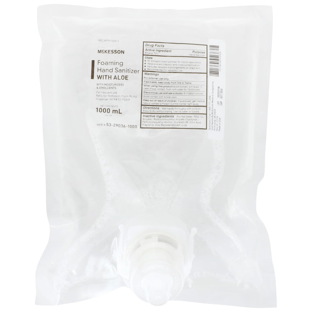 McKesson Foaming Hand Sanitizer with Aloe, 1000 mL Refill - 53-29036-1000 - LL Medico