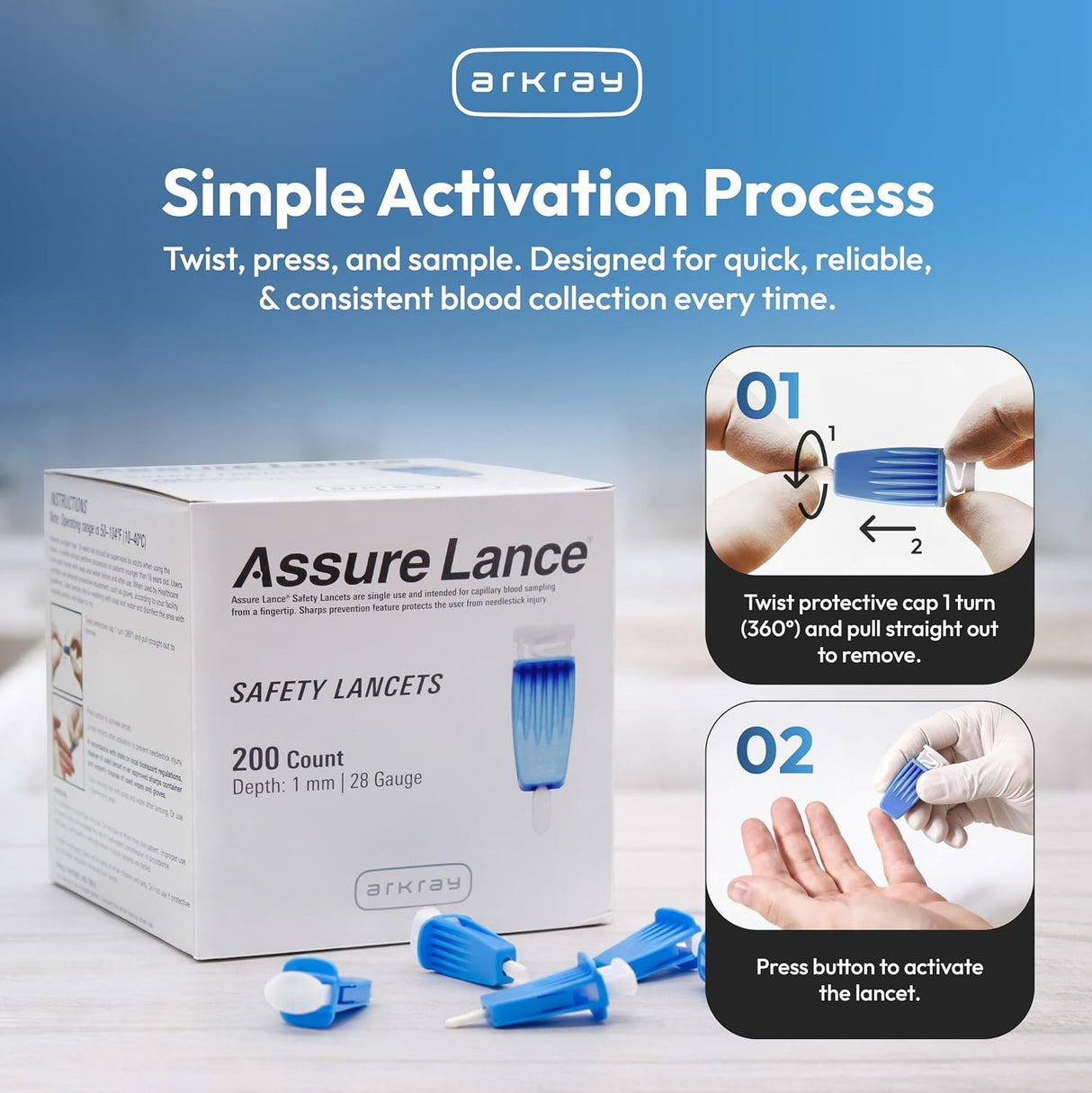 Arkray Assure Safety Lancet, 28 Gauge