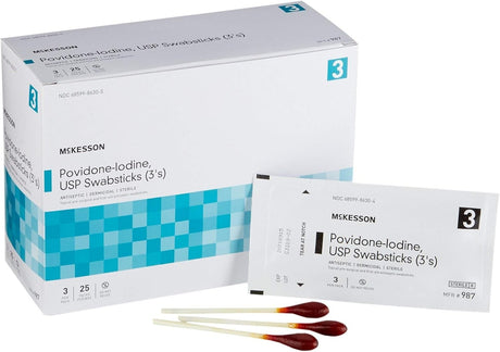McKesson Povidone-Iodine USP Swabsticks, 3's, Antiseptic Sterile