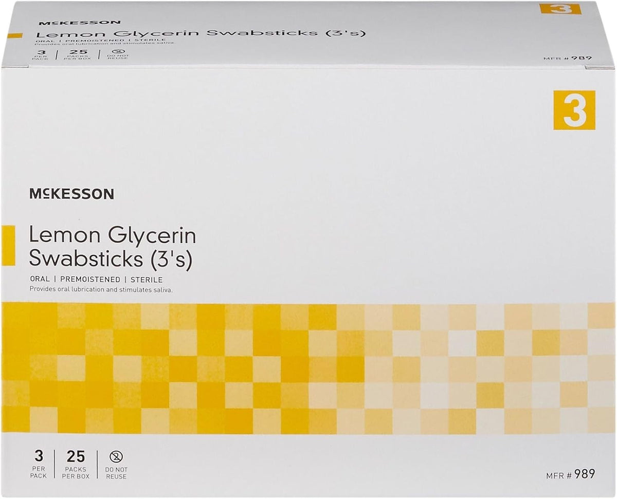 McKesson Lemon Glycerin Oral Swabsticks, Premoistened Sterile, 3 Per Pack