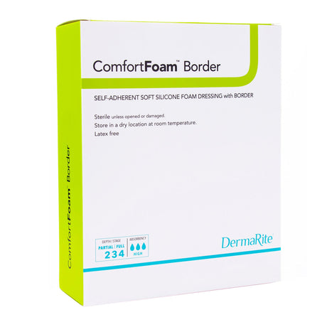 Dermarite ComfortFoam Border Foam Dressing, Waterproof, Silicone Adhesive, Sterile — 6" x 8"