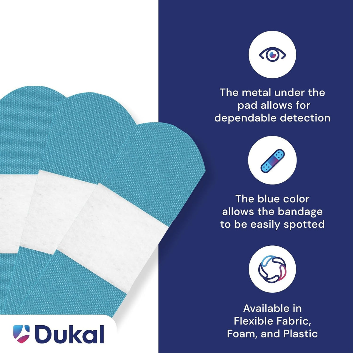Dukal American White Cross Blue Metal Detectable Adhesive Strip, 1 x 3 Inch