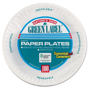 AJM Nature's Own Green Label, Paper Plate, White, Paper - AJMPP9GRAWH - LL Medico