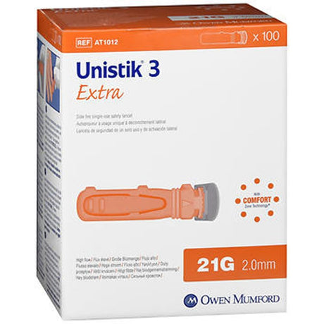 Owen Mumford Unistik 3 Safety Lancets, 21 Gauge, 100 Count
