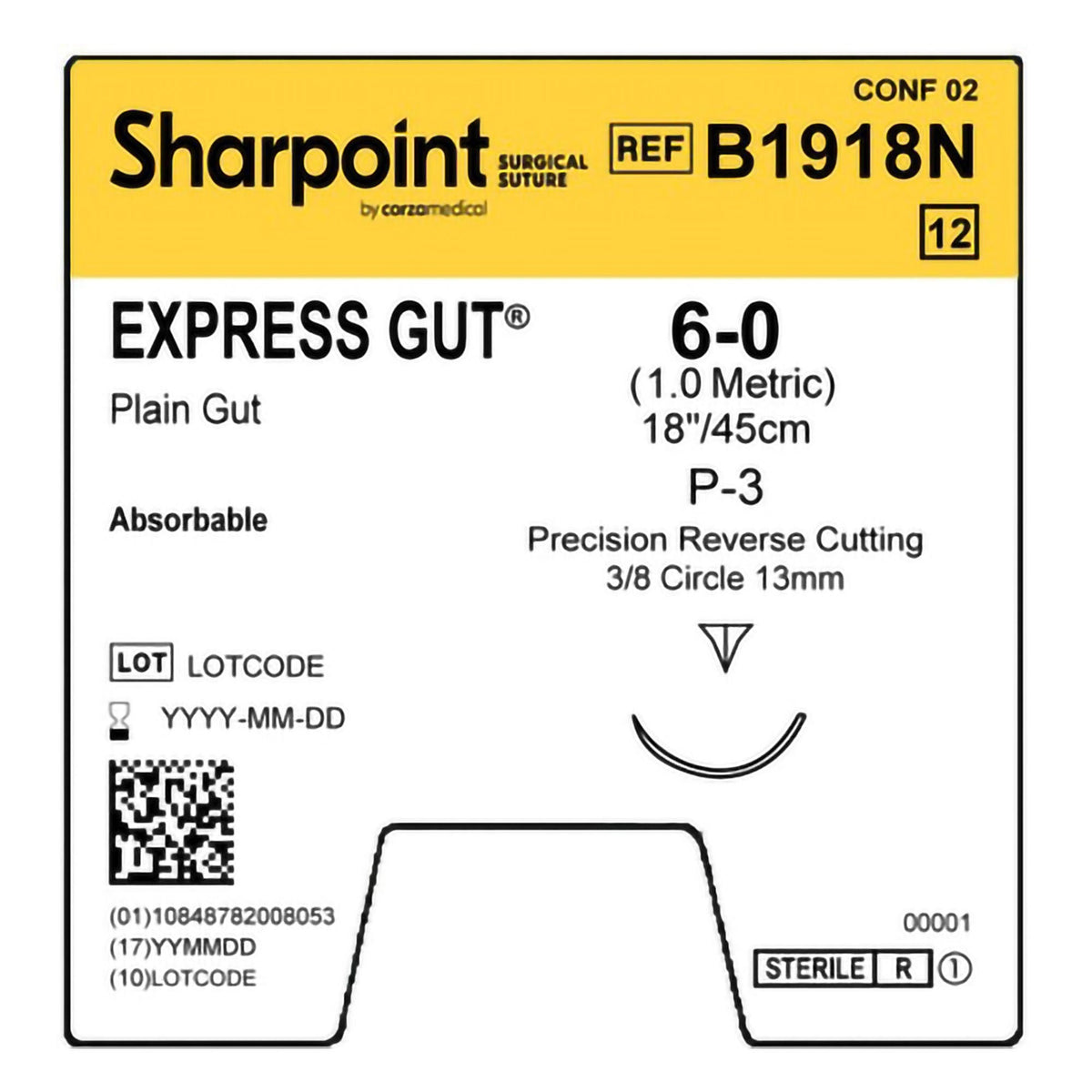 Surgical Specialties Plain Gut, Absorbable Suture with Needle, Sterile, Monofilament, Size 6-0, P-3 0.375 Circle Precision Reverse Cutting Needle - B1918N - LL Medico