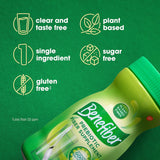 A Benefiber Prebiotic Fiber Supplement, Unflavored bottle is shown with icons and text highlighting: clear and taste free, plant based, single ingredient, sugar free, gluten free (less than 20 ppm), and digestive health support.