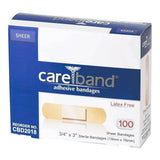 Careband Sheer Adhesive Strip, Plastic, Sterile, 0.75" x 3" - CBD2018-012-000-Box - LL Medico