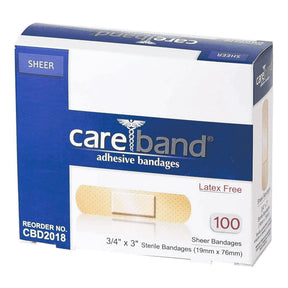 Careband Sheer Adhesive Strip, Plastic, Sterile, 0.75" x 3" - CBD2018-012-000-Box - LL Medico