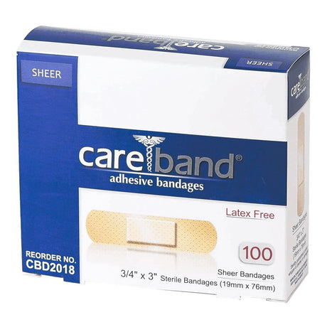 Careband Sheer Adhesive Strip, Plastic, Sterile, 0.75" x 3" - CBD2018-012-000-Box - LL Medico