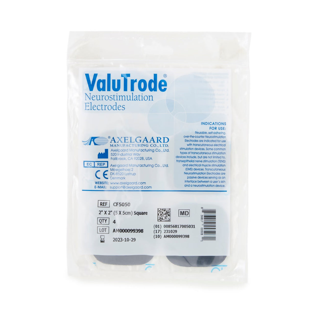 ValuTrode Cloth Electrotherapy Electrode, 2" x 2", 4 Ct