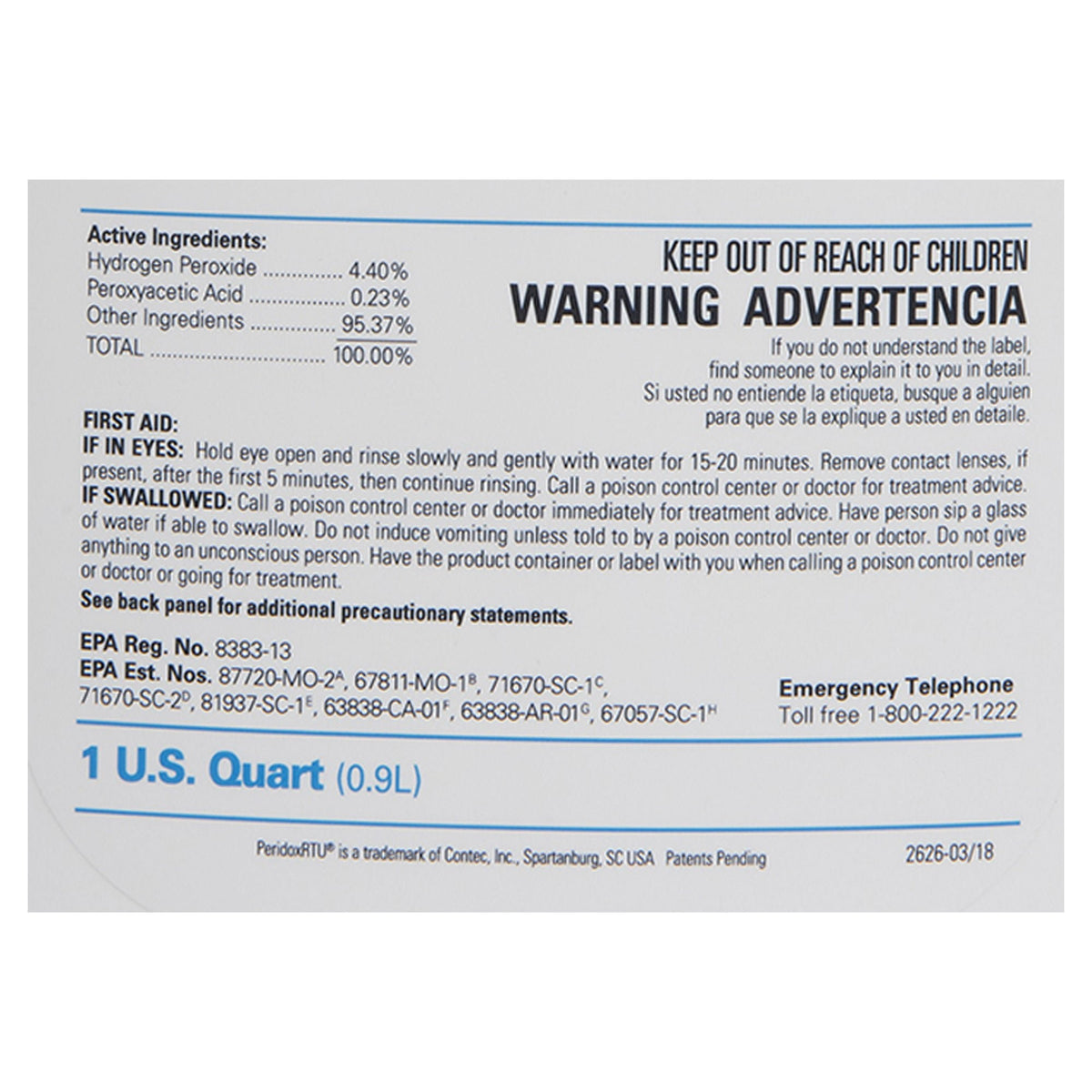 PeridoxRTU Sporicidal, Surface Disinfectant Cleaner, Peroxide Based, Liquid, Vinegar Scent, Sterile, 32 oz - CR85335IR - LL Medico