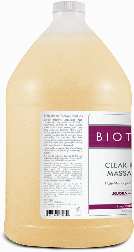 Biotone Clear Results Massage Oil with Jojoba & Aloe Vera, 128 fl oz
