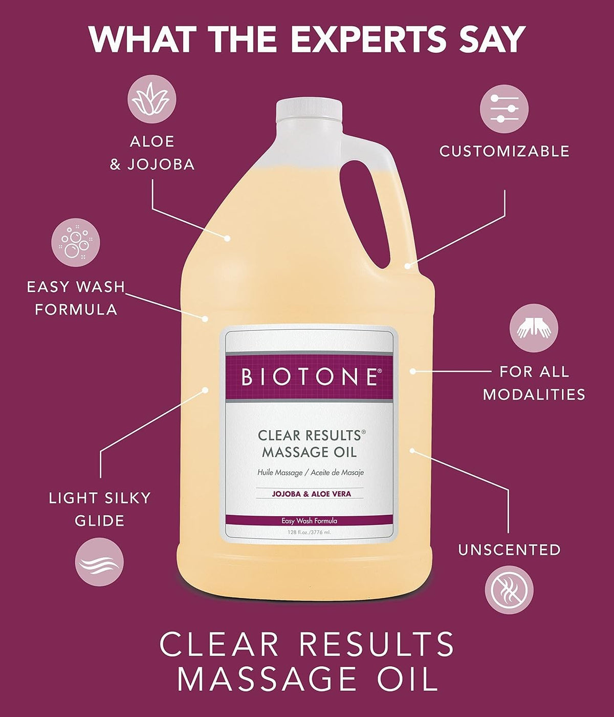 Biotone Clear Results Massage Oil with Jojoba & Aloe Vera, 128 fl oz
