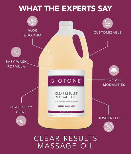 Biotone Clear Results Massage Oil with Jojoba & Aloe Vera, 128 fl oz