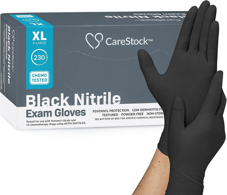 CareStock Black Nitrile Exam Gloves, Chemo Tested, X-Large