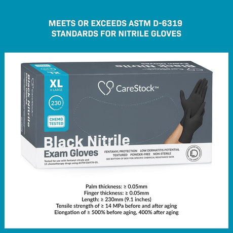 CareStock Black Nitrile Exam Gloves, Chemo Tested, X-Large