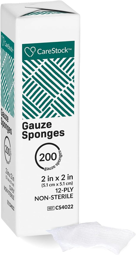 CareStock Gauze Sponge, 2 x 2 in. 12-Ply, Medical-Grade Cotton Wound Dressing