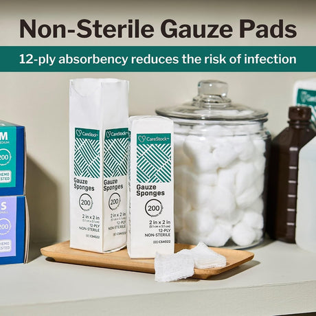 CareStock Gauze Sponge, 2 x 2 in. 12-Ply, Medical-Grade Cotton Wound Dressing