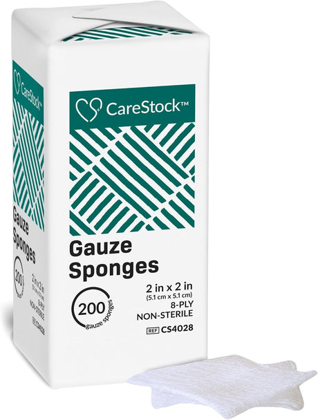 CareStock Gauze Sponge, 2 x 2 in. 8-Ply, Medical-Grade Cotton Wound Dressing