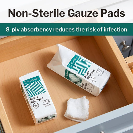 CareStock Gauze Sponge, 2 x 2 in. 8-Ply, Medical-Grade Cotton Wound Dressing