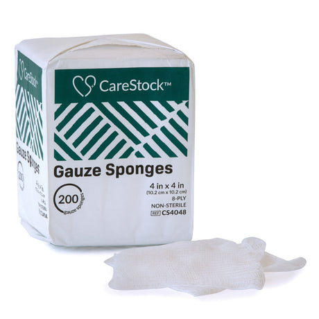 CareStock Gauze Sponge, 4 x 4 in. 8-Ply, Medical-Grade Cotton Wound Dressing