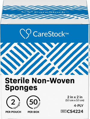CareStock Sterile Nonwoven Sponge, 2 x 2 Inch, 4-Ply