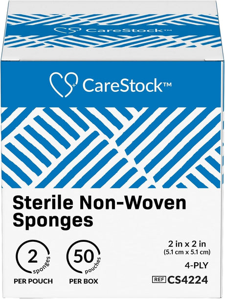 CareStock Sterile Nonwoven Sponge, 2 x 2 Inch, 4-Ply