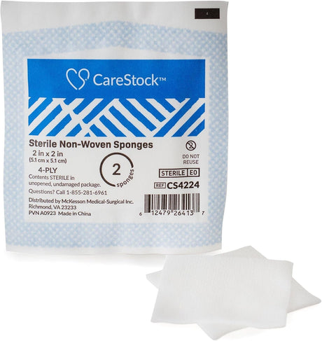 CareStock Sterile Nonwoven Sponge, 2 x 2 Inch, 4-Ply