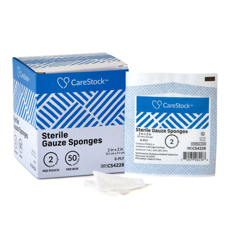 CareStock Gauze Sponge, 2 x 2 Inch, 8-Ply, Medical-Grade Cotton Wound Dressing