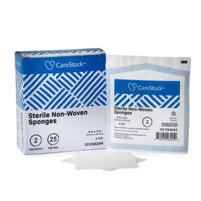 CareStock Nonwoven Sponge, Sterile, 4 x 4", 4-Ply, White, Polyester / Rayon - CS4244-Box - LL Medico