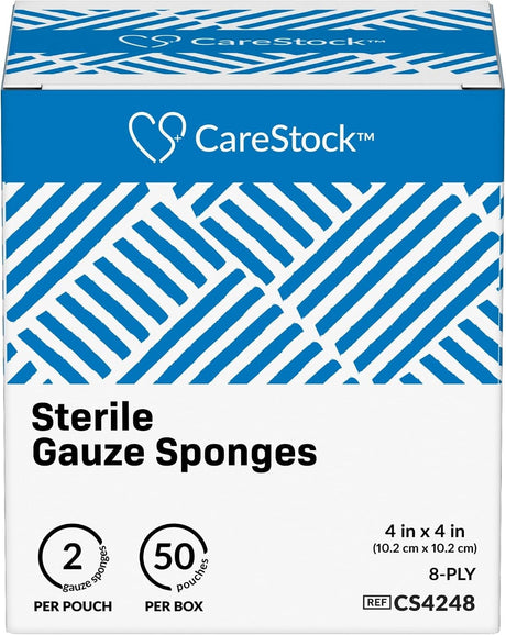 CareStock Sterile Gauze Sponge, 4 x 4 Inch, 8-Ply