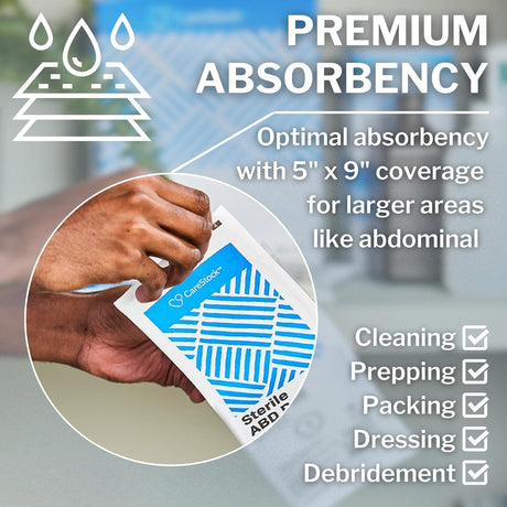 CareStock Sterile Abdominal Pad, 5 x 9 Inch – Nonwoven Cellulose ABD Pads