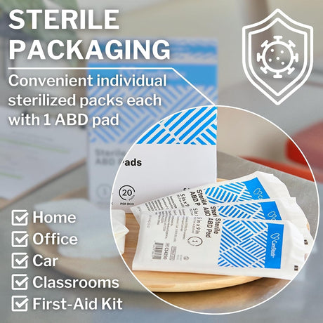 CareStock Sterile Abdominal Pad, 5 x 9 Inch – Nonwoven Cellulose ABD Pads