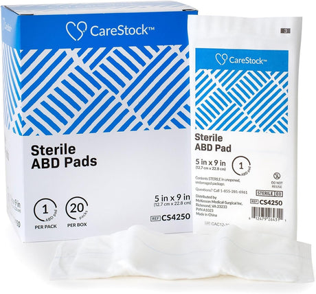 CareStock Sterile Abdominal Pad, 5 x 9 Inch – Nonwoven Cellulose ABD Pads