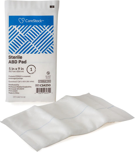 CareStock Sterile Abdominal Pad, 5 x 9 Inch – Nonwoven Cellulose ABD Pads