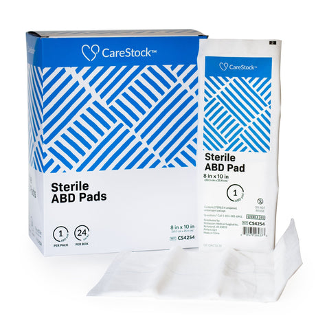 CareStock Sterile Abdominal Pad, 8 x 10 Inch – Nonwoven Cellulose ABD Pads