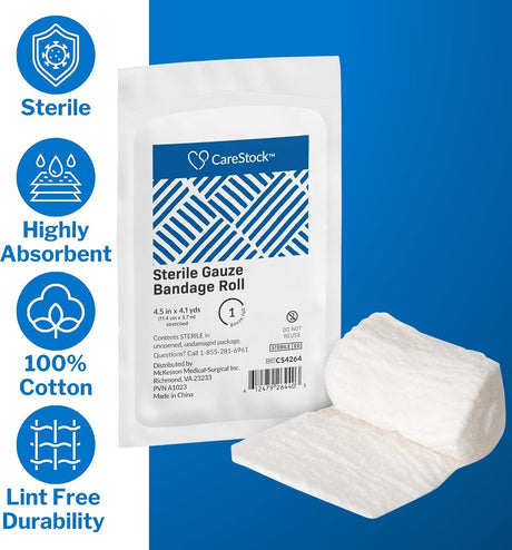 CareStock Sterile Gauze Bandage Roll, Sterile, 4.5 Inch x 4.1 Yard