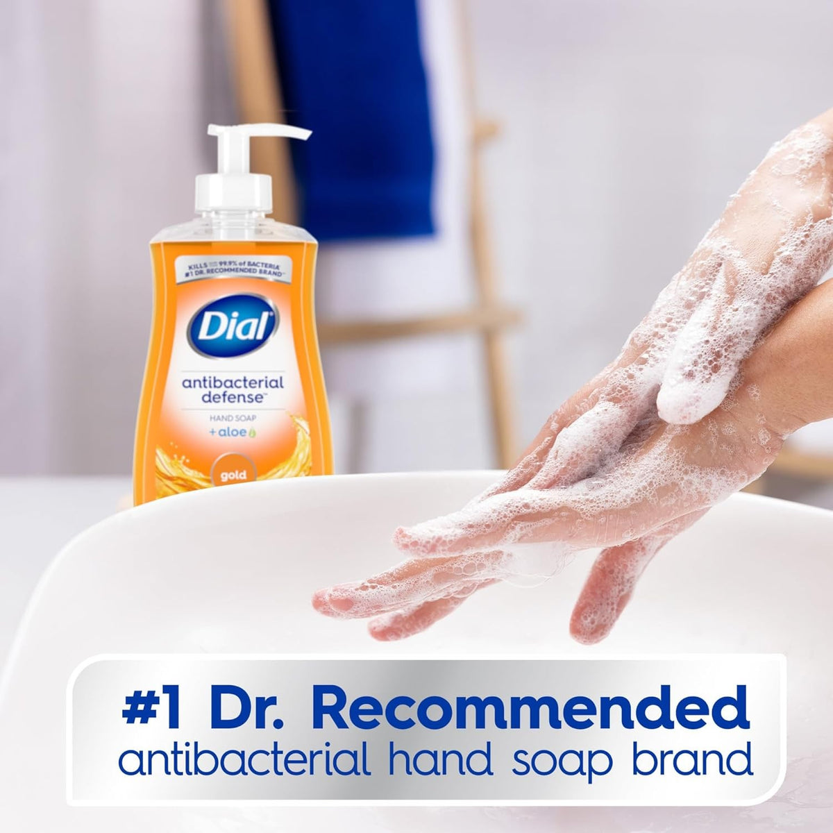 Dial Professional Antibacterial Defense Liquid Hand Soap with Aloe, Gold, 11 fl oz, Box of 12