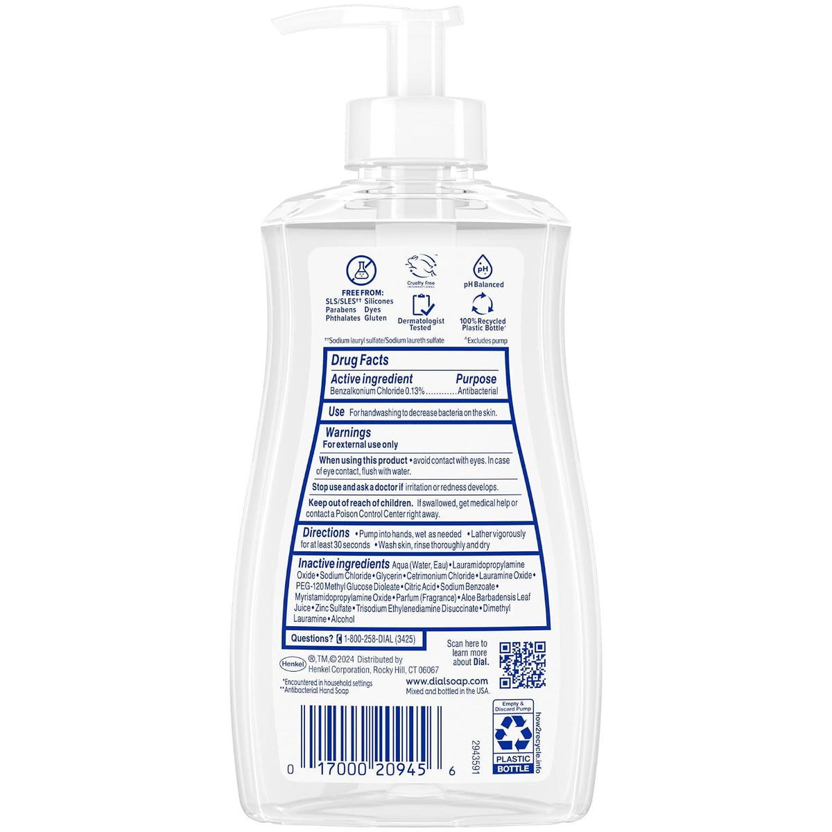 Dial Antibacterial & Sensitive Hand Soap with Aloe, 11 Fl Oz, Pack of 12
