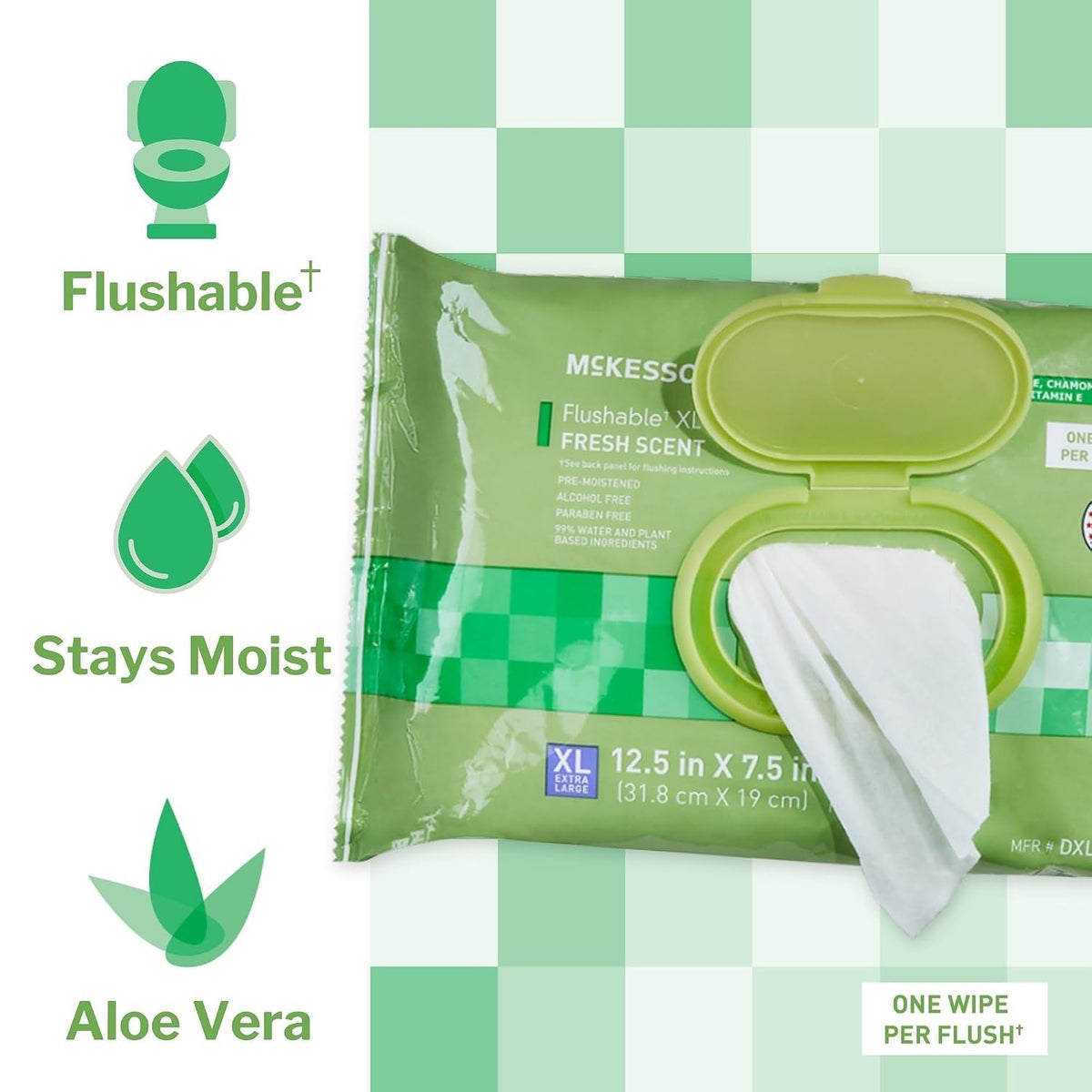 McKesson Flushable XL Wipes, Fresh Scent, 12.5" x 7.5"