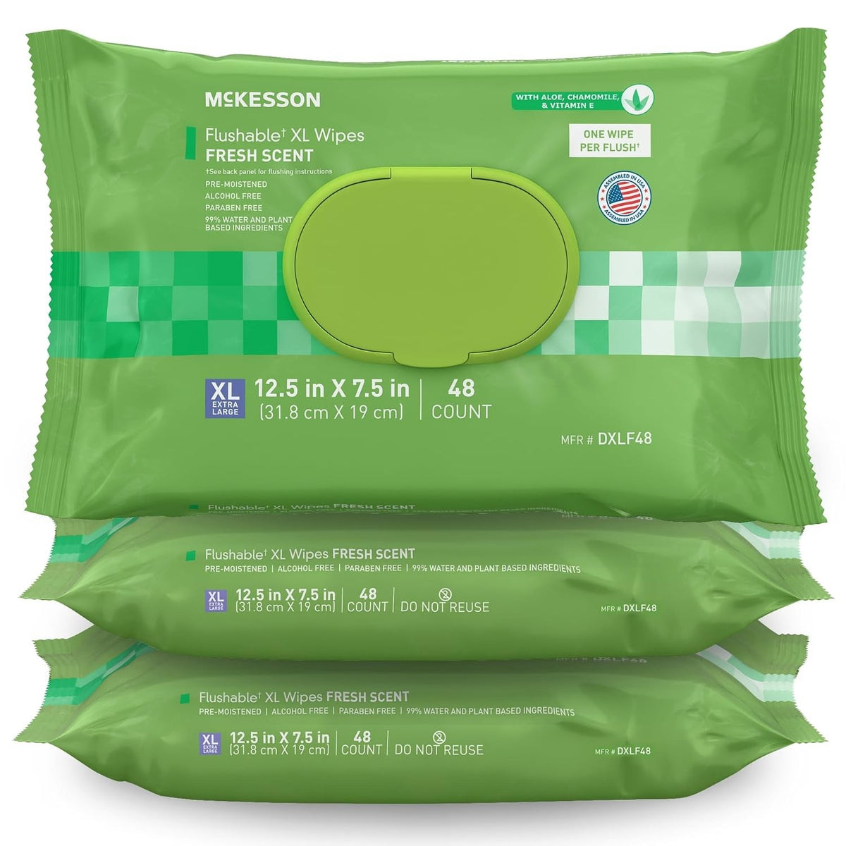 McKesson Flushable XL Wipes, Fresh Scent, 12.5" x 7.5"