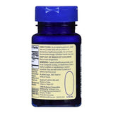 A blue plastic bottle with a purple cap, featuring directions, warnings, and Foster & Thrive manufacturer info on a yellow label. The back highlights text instructions for urinary tract health for Foster & Thrive Cranberry Dietary Supplement.