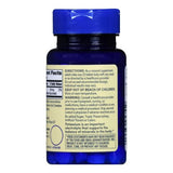 A blue plastic bottle with a blue cap, labeled Foster & Thrive Potassium Gluconate Dietary Supplement, shows directions, warnings, and details the importance of potassium gluconate for muscle cramps, plus a partial supplement facts panel.