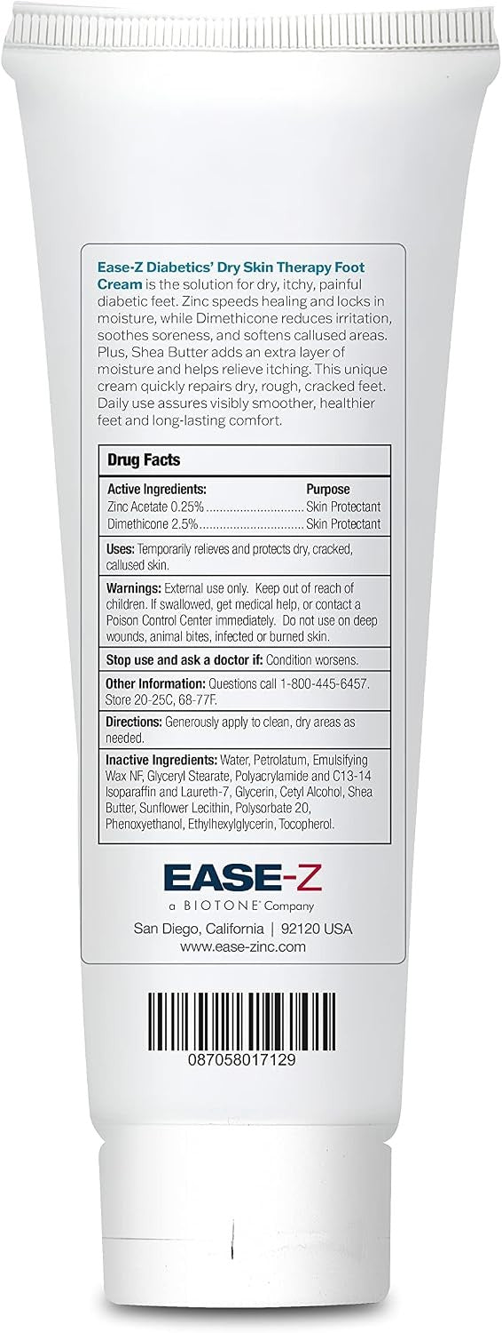 Ease-Z Diabetics' Dry Skin Therapy Foot Cream with Zinc, 4.4 oz