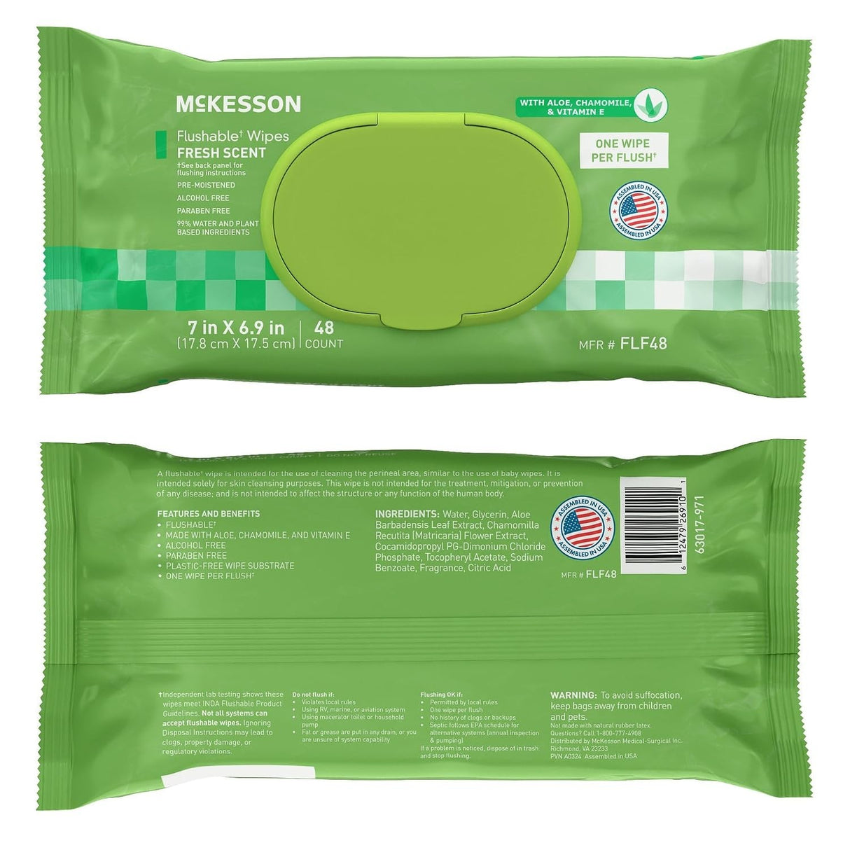 McKesson Flushable Wipes, Fresh Scent, 7" x 6.9"