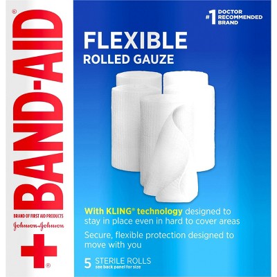 Band-Aid Flexible Rolled Gauze, 3 Inch x 2.1 Yard, 5 Rolls per Pack