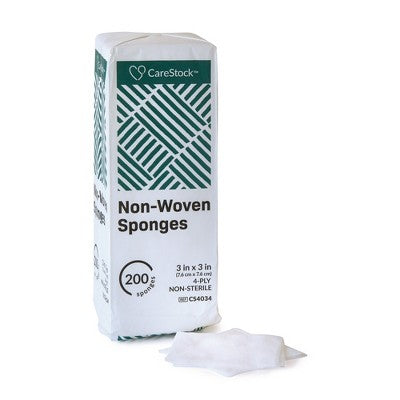 CareStock Nonwoven Sponge, 3 x 3 Inch, Four-Ply